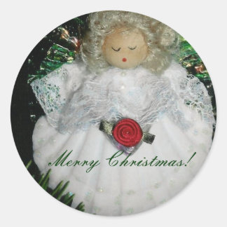 Pegatina Redonda Navidades ornamento ángel, ¡Feliz Navidad!