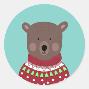 Pegatina Redonda Navidades Oso