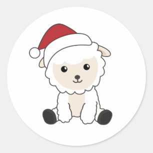 Pegatina Redonda Navidades ovinos Niegan ovejas animales de inviern