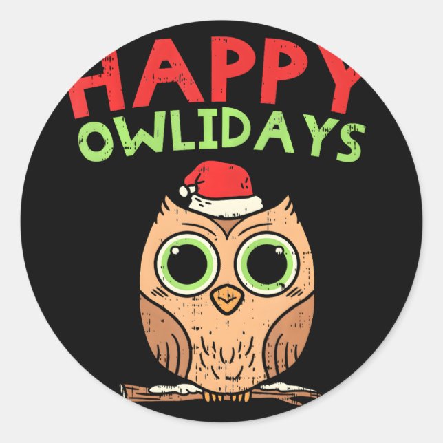 Pegatina Redonda Navidades Owl Happy Owlidays Bird Amantes Chicas (Anverso)