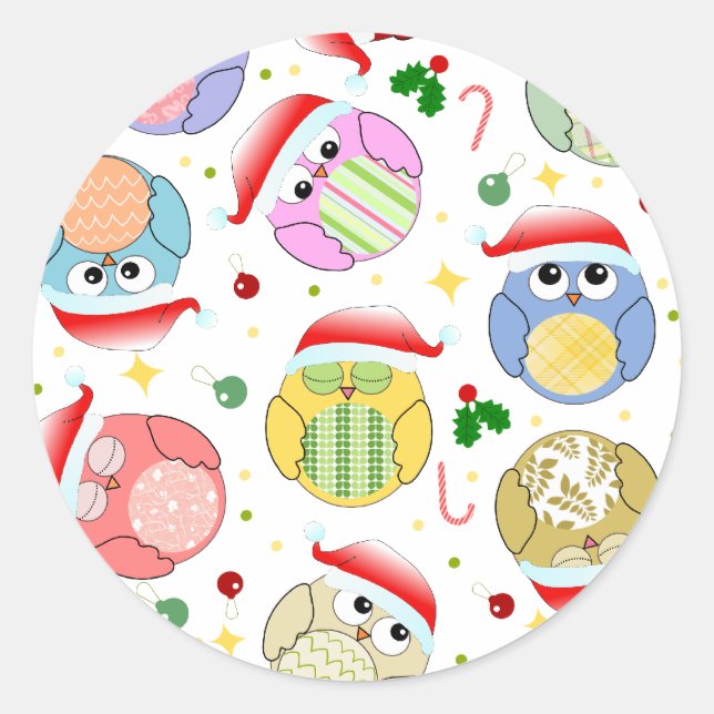 Pegatina Redonda Navidades Owls Design (Anverso)
