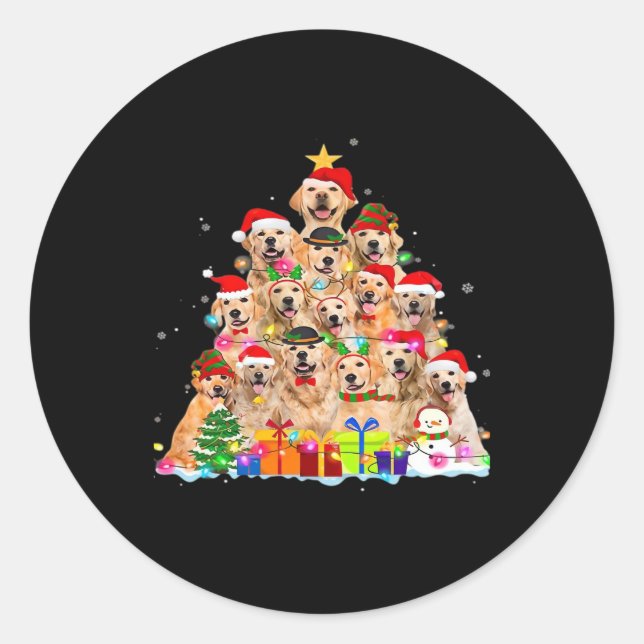Pegatina Redonda Navidades Pajama Golden Retriever Tree Xmas Gift D (Anverso)