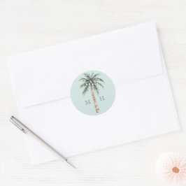 Pegatina Redonda Navidades Palm Tree | Monograma de boda de playa