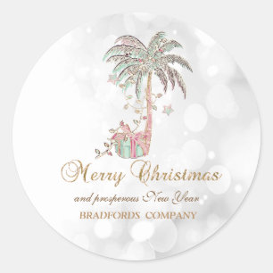 Pegatina Redonda Navidades Palm Tree,Present,String Lights,Bokeh