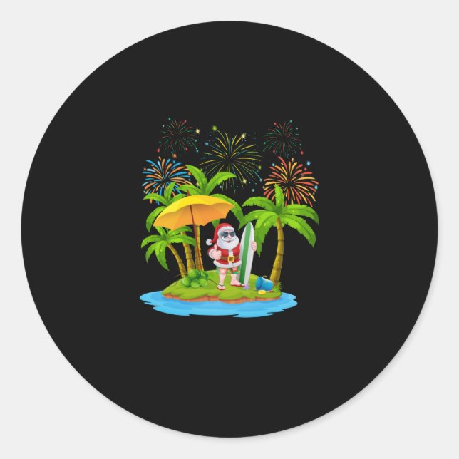 Pegatina Redonda Navidades Palm Tree Tropical Xmas Lights (Anverso)