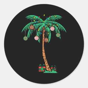 Pegatina Redonda Navidades Palm Xmas Tree Tropical Beach Hawaii Wom