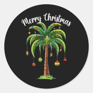 Pegatina Redonda Navidades Palm Xmas Tree Tropical Beach Hawaii Wom