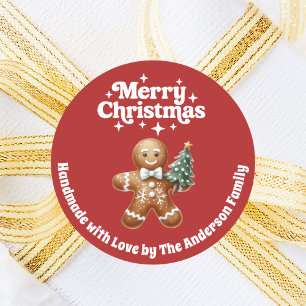 Pegatina Redonda Navidades pan de jengibre hombre blanco rojo hecho