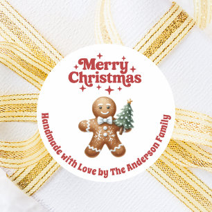 Pegatina Redonda Navidades pan de jengibre hombre blanco rojo hecho