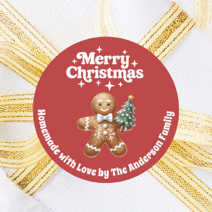 Pegatina Redonda Navidades pan de jengibre hombre blanco rojo hecho