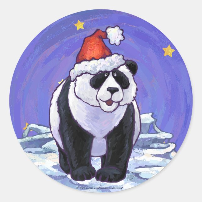 Pegatina Redonda Navidades Panda Bear (Anverso)