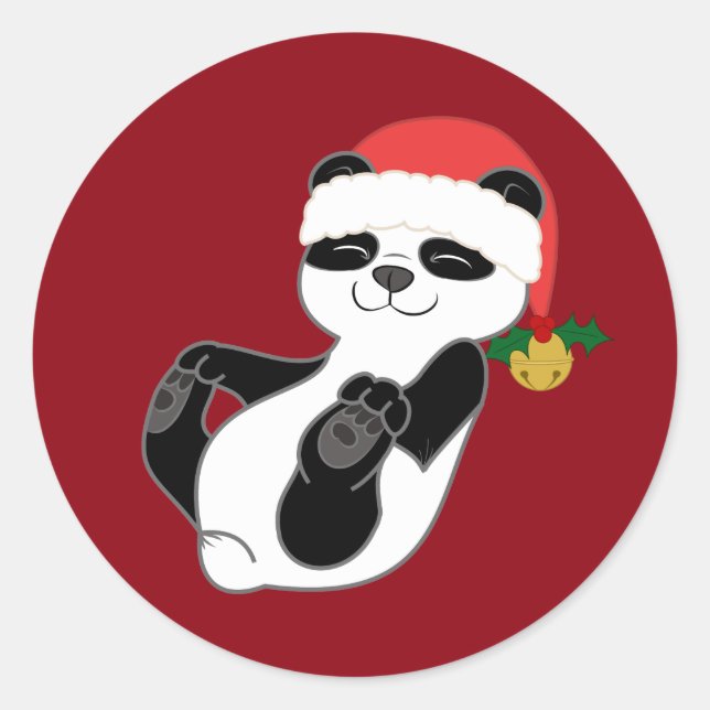 Pegatina Redonda Navidades Panda Bear con Santa Hat y Jingle Bell (Anverso)