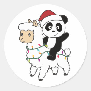 Pegatina Redonda Navidades Panda Lama Nieve Animales De Invierno