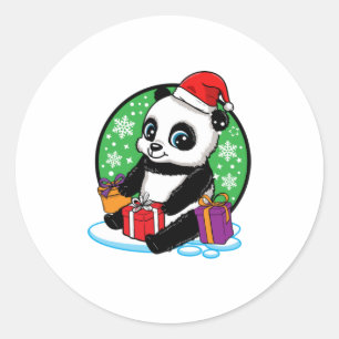 Pegatina Redonda Navidades Panda Vacaciones de Invierno Amor Animal