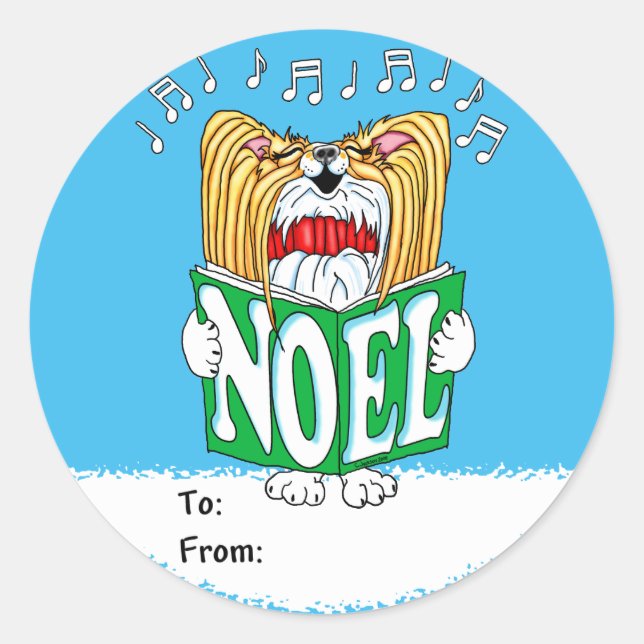 Pegatina Redonda Navidades Papillon Caroler RW (Anverso)