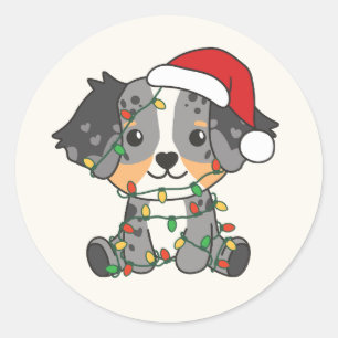 Pegatina Redonda Navidades Pastores Australianos Animales De Invier