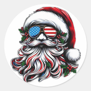 Pegatina Redonda Navidades patrióticos/estadounidenses