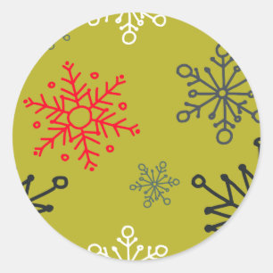 Pegatina Redonda Navidades Patrón de copos de nieve 1
