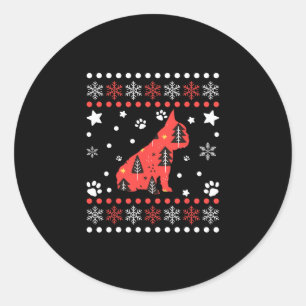 Pegatina Redonda Navidades Patrón de perro Propietario de Bulldog f