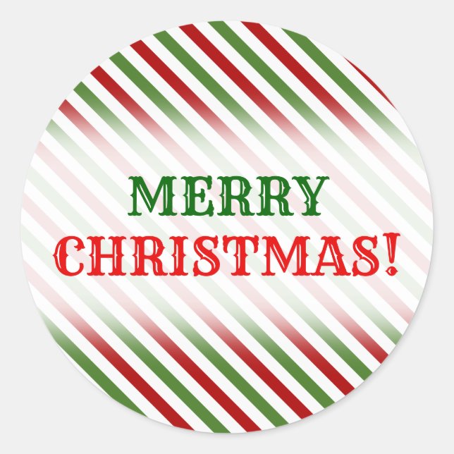 Pegatina Redonda Navidades; patrón de rayas rojas, blancas y verdes (Anverso)