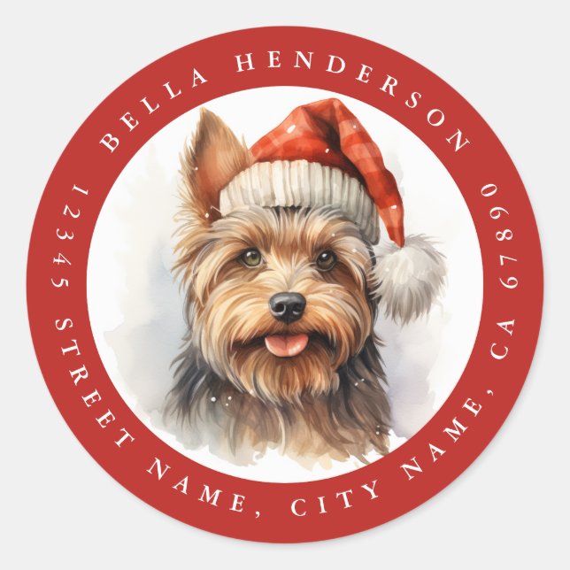 Pegatina Redonda Navidades Pegatinas de la Ronda Terrier de Yorkshi (Anverso)