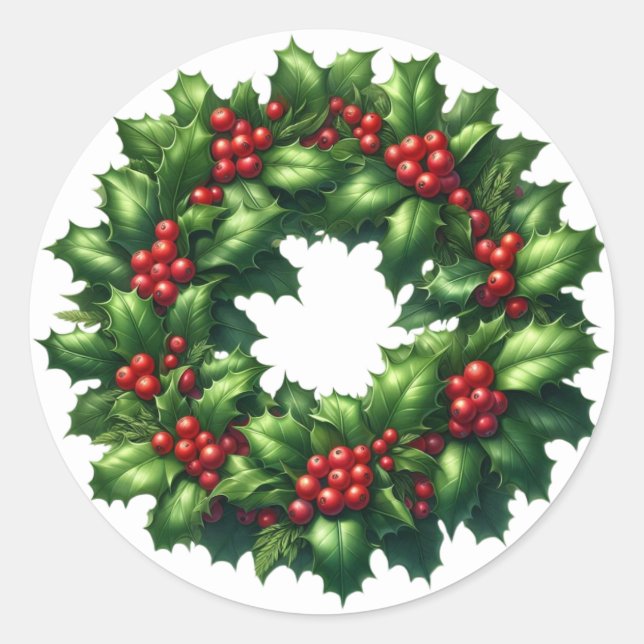 Pegatina Redonda Navidades Pegatinas Holly Wreath (Anverso)
