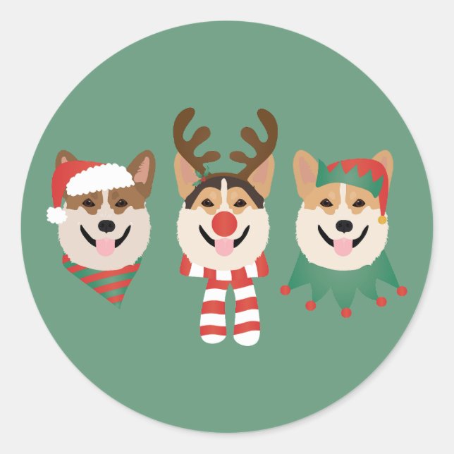 Pegatina Redonda Navidades Pembroke Welsh Corgi Dogs (Anverso)