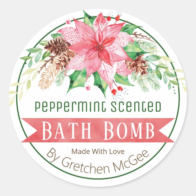 Pegatina Redonda Navidades Peppermint Scentt Bath Bombels (Anverso)