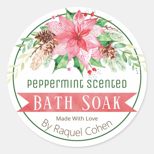 Pegatina Redonda Navidades Peppermint Scentt Bath Soak Labels (Anverso)