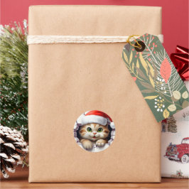 Pegatina Redonda Navidades pequeños a través de la pared ilustrado