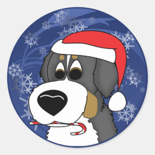 Pegatina Redonda Navidades Perro de montaña Bernese