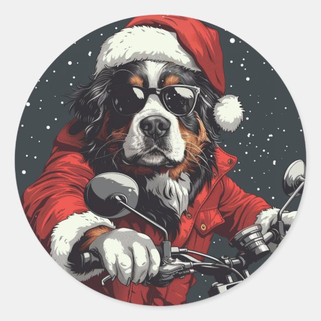 Pegatina Redonda Navidades Perro de montaña Bernese (Anverso)