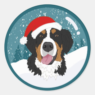 Pegatina Redonda Navidades Perro de montaña Bernese