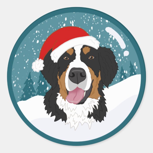 Pegatina Redonda Navidades Perro de montaña Bernese (Anverso)