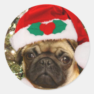 Pegatina Redonda Navidades Perro Pug