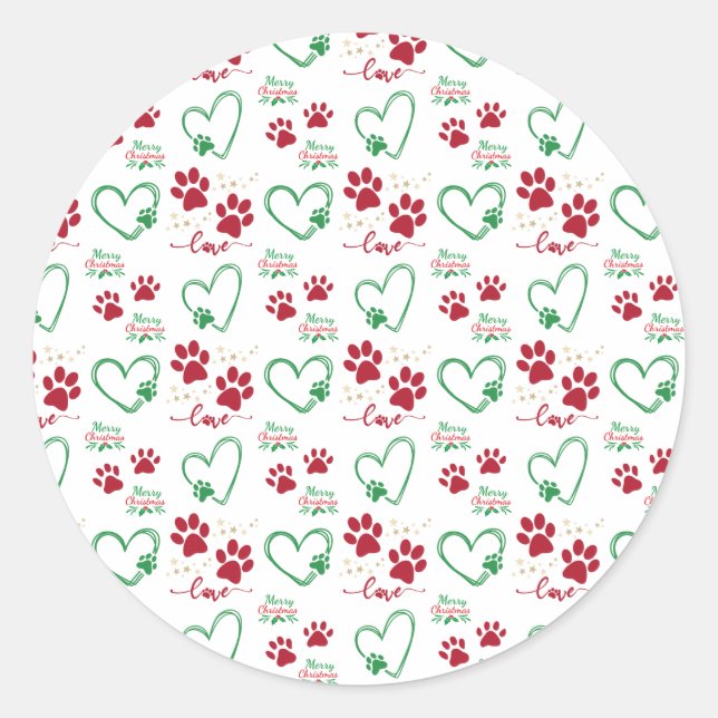 Pegatina Redonda Navidades PERROS PAW IMPRESIONES y LOVE HEARTS Fes (Anverso)