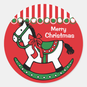 Pegatina Redonda Navidades Personalizado de caballos de rock