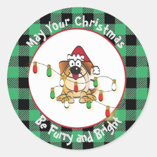 Pegatina Redonda Navidades Personalizado perro gracioso dibujando S