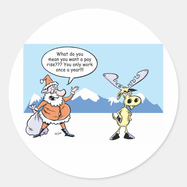 Pegatina Redonda Navidades Personalizado Santa y los renos en huelg (Anverso)