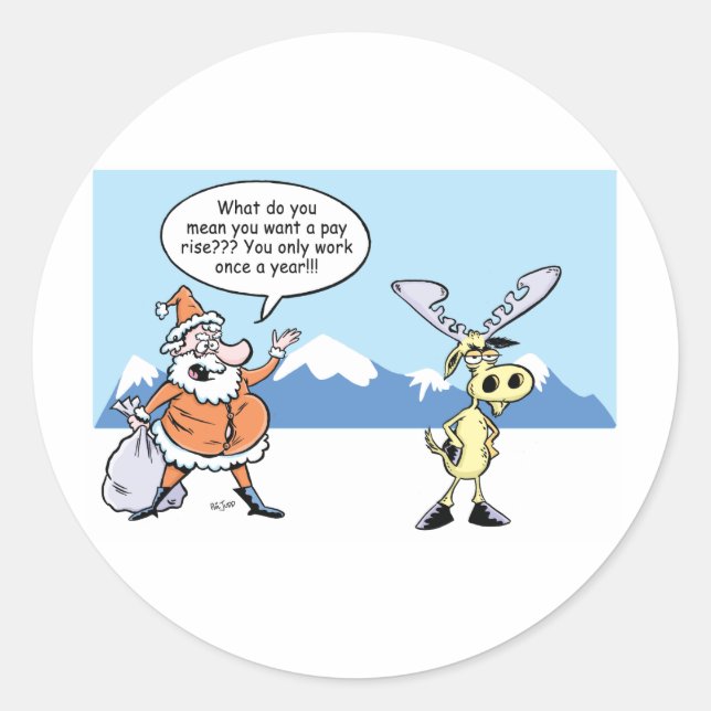 Pegatina Redonda Navidades Personalizado Santa y los renos en huelg (Anverso)