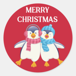 Pegatina Redonda Navidades personalizados adorables pingüinos