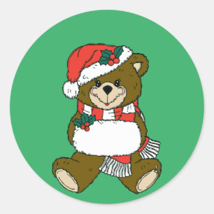 Pegatina Redonda Navidades personalizados Animal Teddy Bear Art