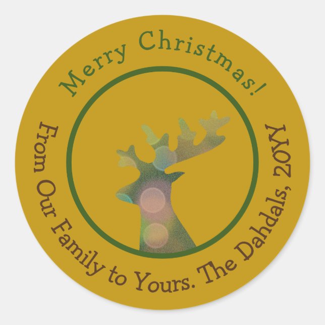 Pegatina Redonda Navidades personalizados Bokeh Reindeer Bronze Gol (Anverso)