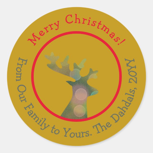 Pegatina Redonda Navidades personalizados Bokeh Reindeer Head Red G (Anverso)