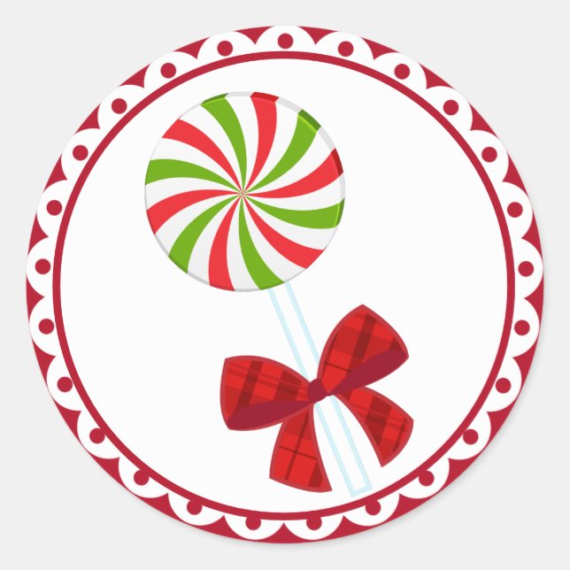 Pegatina Redonda Navidades personalizados Candy Cane (Anverso)