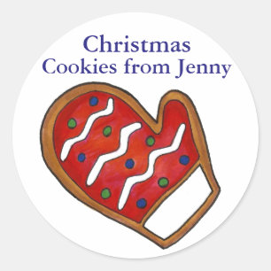 Pegatina Redonda Navidades personalizados Cookie Baking Red Mitten