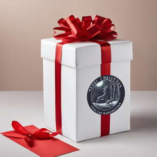 Pegatina Redonda Navidades personalizados de arte del venado de B&W