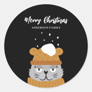 Pegatina Redonda Navidades personalizados de gatos modernos