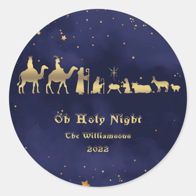 Pegatina Redonda Navidades personalizados de Gold Oh Holy Night (Anverso)