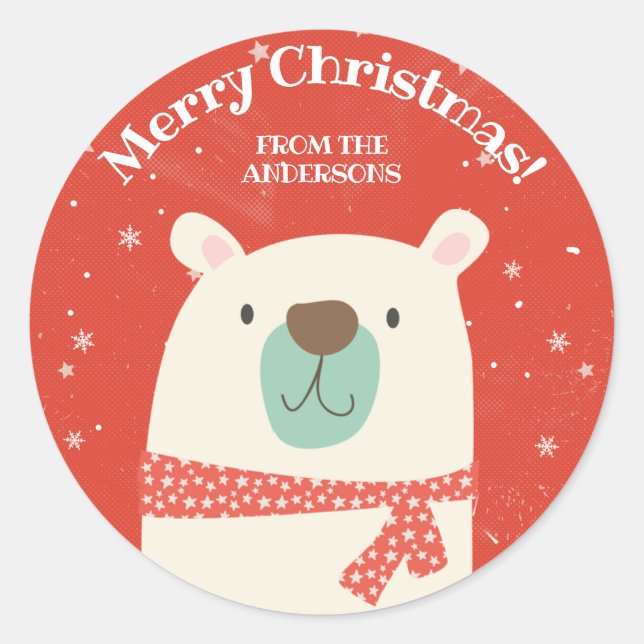 Pegatina Redonda Navidades personalizados de oso polar (Anverso)